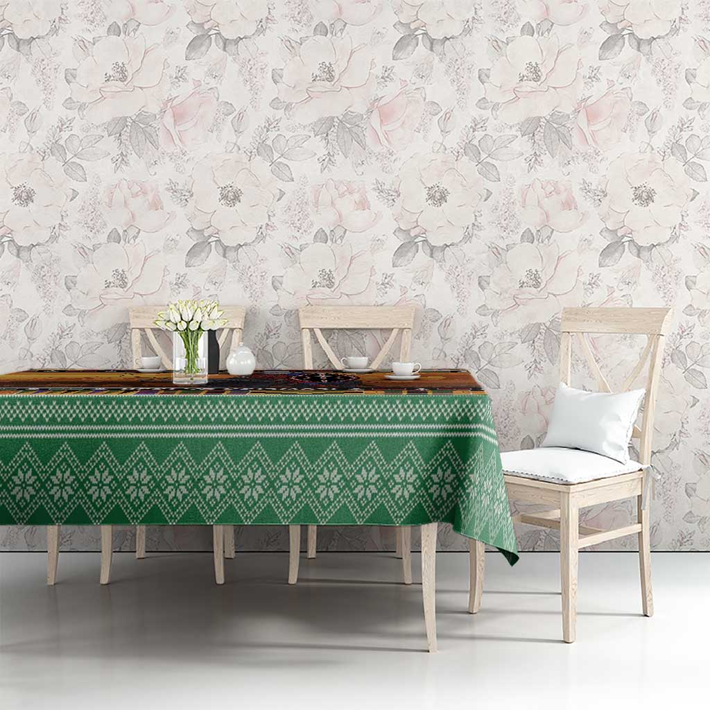 Kenya Safari Christmas Tablecloth Black Santa Riding Cape Buffalo - Heri ya Krismasi - Wonder Print Shop