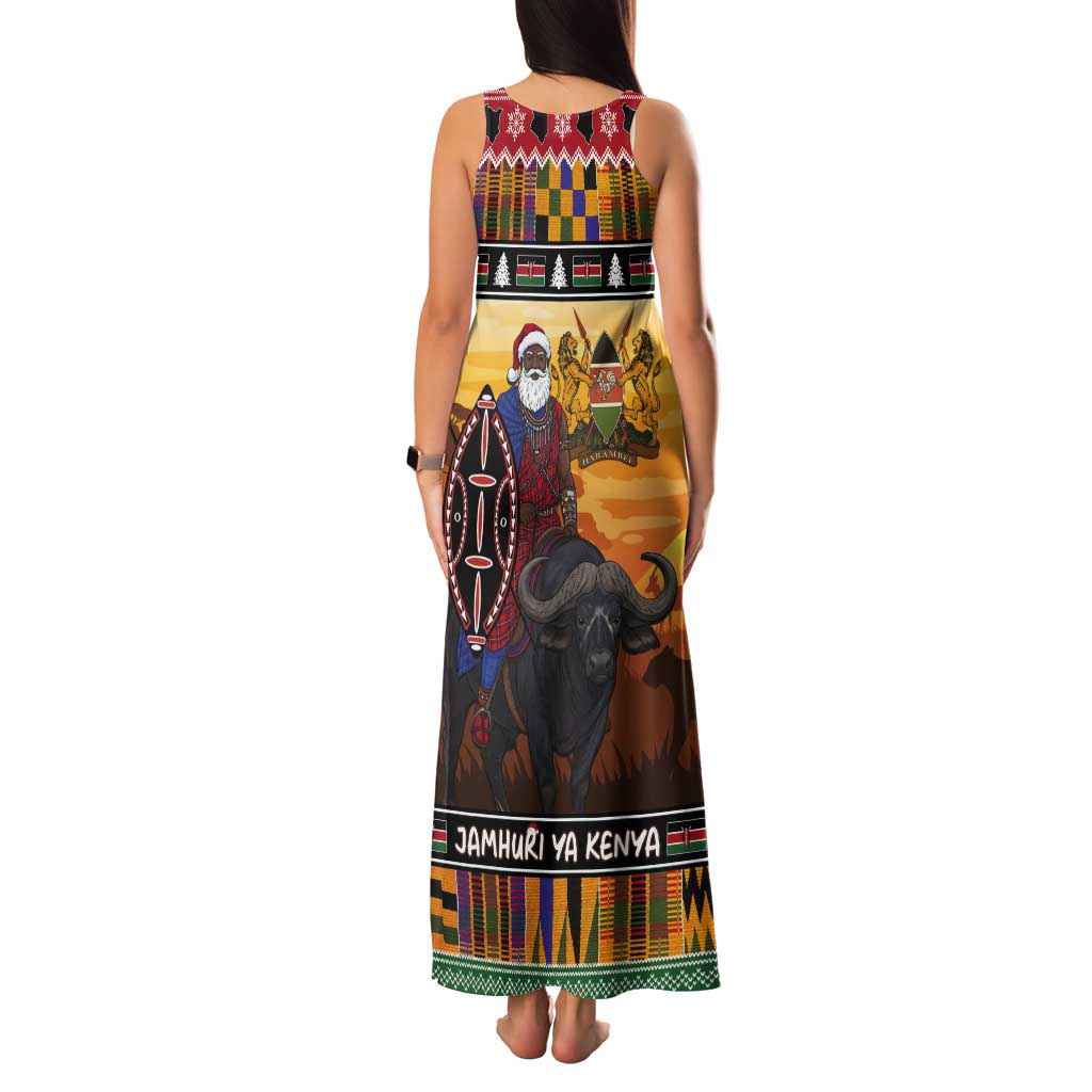 Kenya Safari Christmas Tank Maxi Dress Black Santa Riding Cape Buffalo - Heri ya Krismasi - Wonder Print Shop