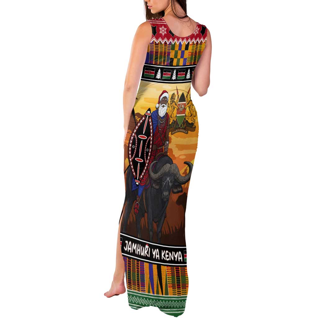 Kenya Safari Christmas Tank Maxi Dress Black Santa Riding Cape Buffalo - Heri ya Krismasi - Wonder Print Shop