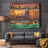 Kenya Safari Christmas Tapestry Black Santa Riding Cape Buffalo - Heri ya Krismasi - Wonder Print Shop