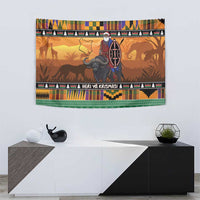 Kenya Safari Christmas Tapestry Black Santa Riding Cape Buffalo - Heri ya Krismasi - Wonder Print Shop