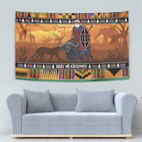 Kenya Safari Christmas Tapestry Black Santa Riding Cape Buffalo - Heri ya Krismasi - Wonder Print Shop