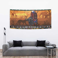 Kenya Safari Christmas Tapestry Black Santa Riding Cape Buffalo - Heri ya Krismasi - Wonder Print Shop