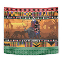 Kenya Safari Christmas Tapestry Black Santa Riding Cape Buffalo - Heri ya Krismasi - Wonder Print Shop