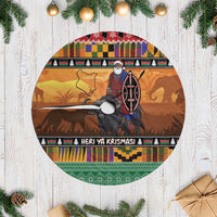Kenya Safari Christmas Tree Skirt Black Santa Riding Cape Buffalo - Heri ya Krismasi - Wonder Print Shop