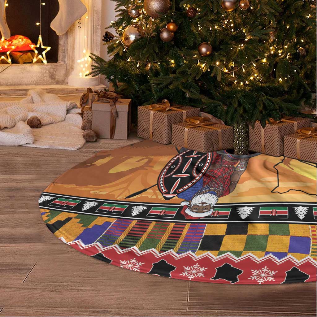 Kenya Safari Christmas Tree Skirt Black Santa Riding Cape Buffalo - Heri ya Krismasi - Wonder Print Shop