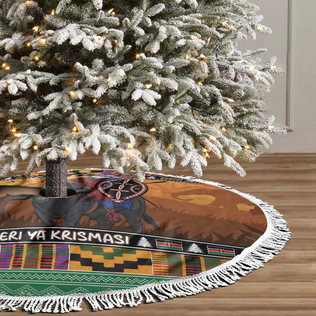 Kenya Safari Christmas Tree Skirt Black Santa Riding Cape Buffalo - Heri ya Krismasi - Wonder Print Shop