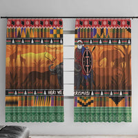 Kenya Safari Christmas Window Curtain Black Santa Riding Cape Buffalo - Heri ya Krismasi - Wonder Print Shop