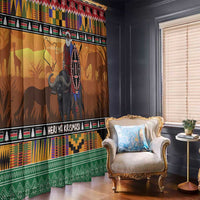 Kenya Safari Christmas Window Curtain Black Santa Riding Cape Buffalo - Heri ya Krismasi - Wonder Print Shop