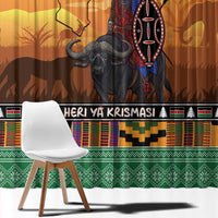 Kenya Safari Christmas Window Curtain Black Santa Riding Cape Buffalo - Heri ya Krismasi - Wonder Print Shop