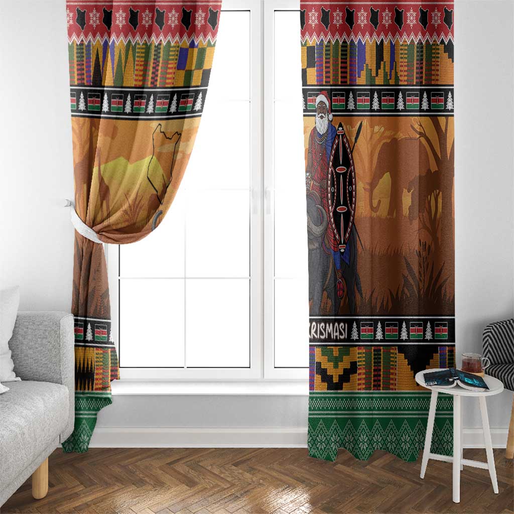 Kenya Safari Christmas Window Curtain Black Santa Riding Cape Buffalo - Heri ya Krismasi - Wonder Print Shop