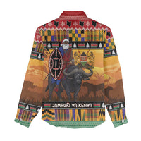 Kenya Safari Christmas Women Casual Shirt Black Santa Riding Cape Buffalo - Heri ya Krismasi - Wonder Print Shop