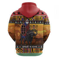 Kenya Safari Christmas Zip Hoodie Black Santa Riding Cape Buffalo - Heri ya Krismasi - Wonder Print Shop