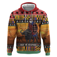 Kenya Safari Christmas Zip Hoodie Black Santa Riding Cape Buffalo - Heri ya Krismasi - Wonder Print Shop