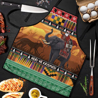 Kenya Safari Christmas Apron Black Santa Riding Elephant - Heri ya Krismasi - Wonder Print Shop