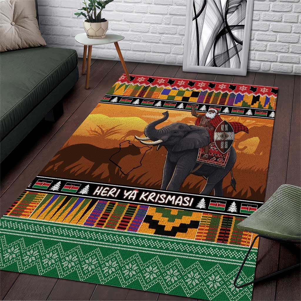 Kenya Safari Christmas Area Rug Black Santa Riding Elephant - Heri ya Krismasi - Wonder Print Shop