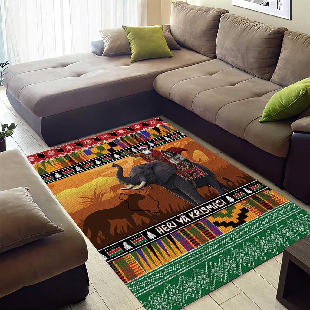 Kenya Safari Christmas Area Rug Black Santa Riding Elephant - Heri ya Krismasi - Wonder Print Shop