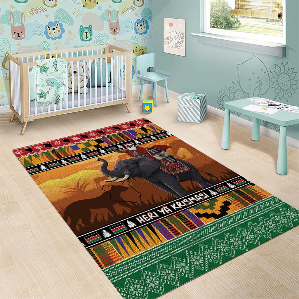 Kenya Safari Christmas Area Rug Black Santa Riding Elephant - Heri ya Krismasi - Wonder Print Shop