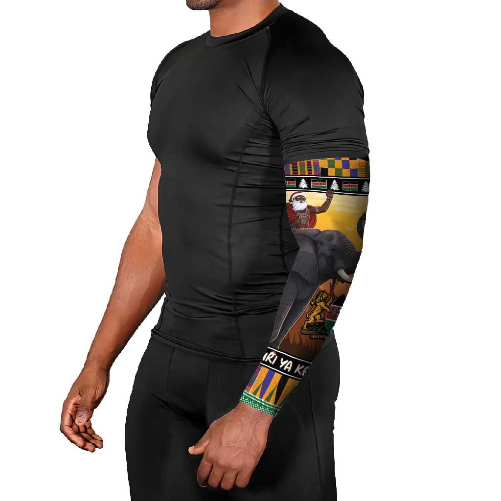 Kenya Safari Christmas Arm Sleeves Black Santa Riding Elephant - Heri ya Krismasi - Wonder Print Shop