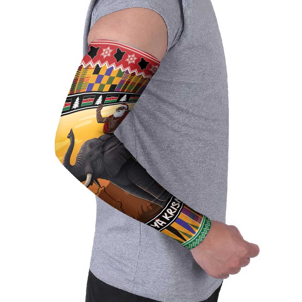 Kenya Safari Christmas Arm Sleeves Black Santa Riding Elephant - Heri ya Krismasi - Wonder Print Shop