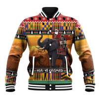 Kenya Safari Christmas Baseball Jacket Black Santa Riding Elephant - Heri ya Krismasi - Wonder Print Shop