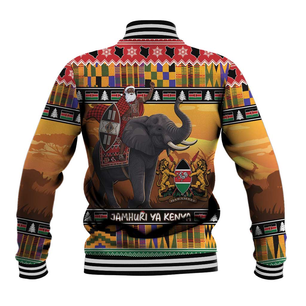 Kenya Safari Christmas Baseball Jacket Black Santa Riding Elephant - Heri ya Krismasi - Wonder Print Shop