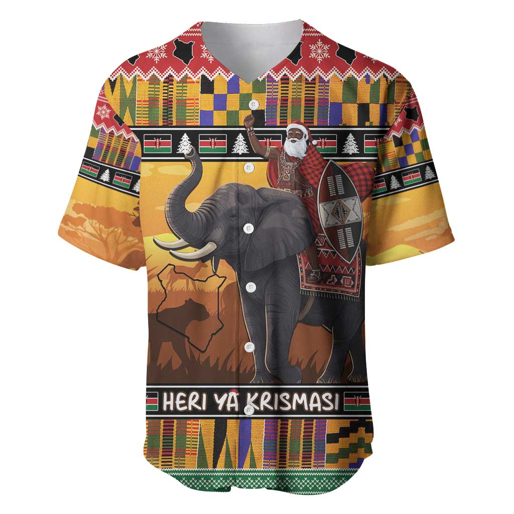 Kenya Safari Christmas Baseball Jersey Black Santa Riding Elephant - Heri ya Krismasi - Wonder Print Shop