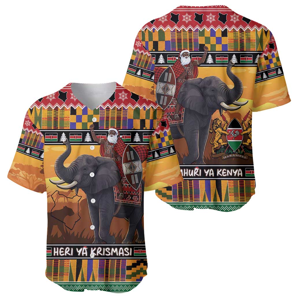Kenya Safari Christmas Baseball Jersey Black Santa Riding Elephant - Heri ya Krismasi - Wonder Print Shop