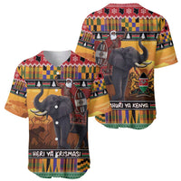 Kenya Safari Christmas Baseball Jersey Black Santa Riding Elephant - Heri ya Krismasi - Wonder Print Shop