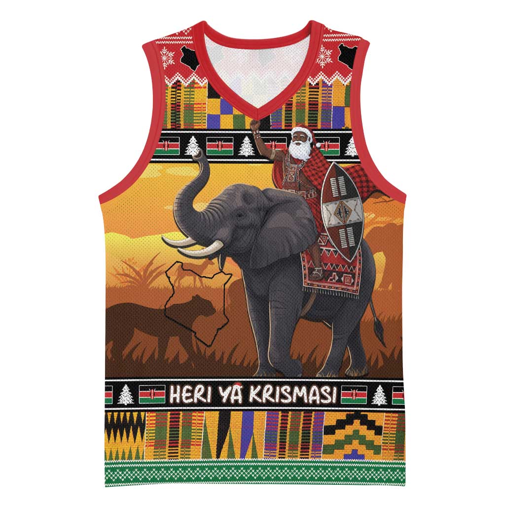 Kenya Safari Christmas Basketball Jersey Black Santa Riding Elephant - Heri ya Krismasi - Wonder Print Shop