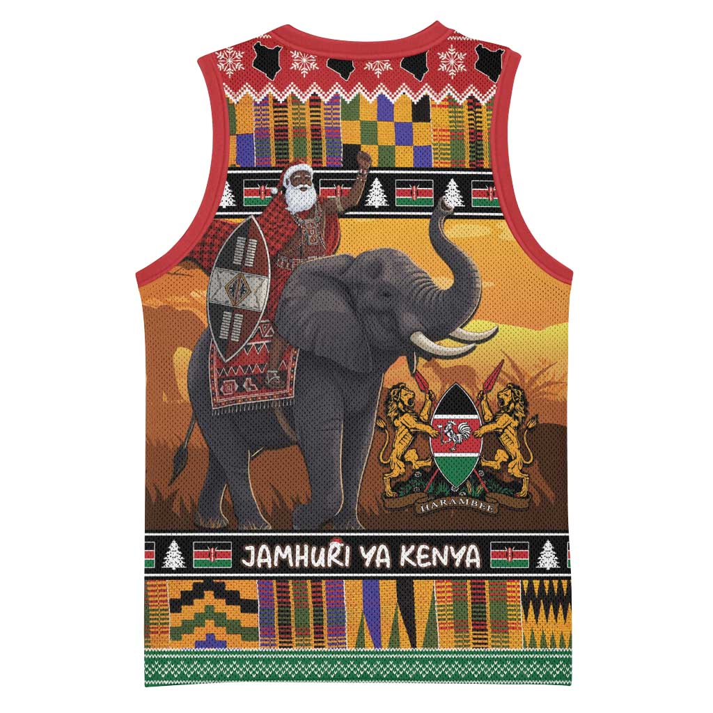 Kenya Safari Christmas Basketball Jersey Black Santa Riding Elephant - Heri ya Krismasi - Wonder Print Shop