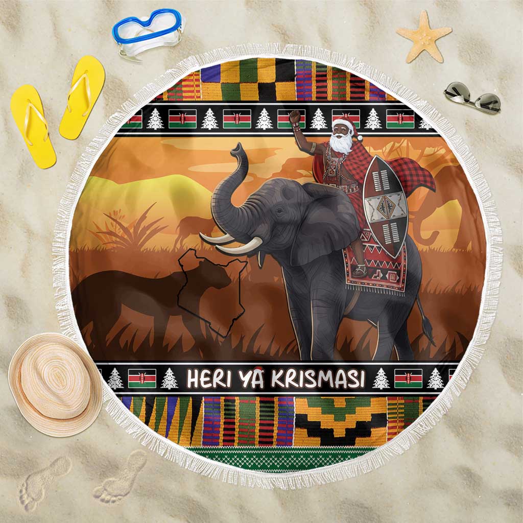 Kenya Safari Christmas Beach Blanket Black Santa Riding Elephant - Heri ya Krismasi - Wonder Print Shop