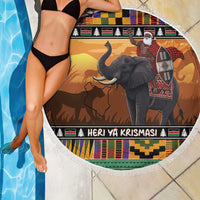 Kenya Safari Christmas Beach Blanket Black Santa Riding Elephant - Heri ya Krismasi - Wonder Print Shop