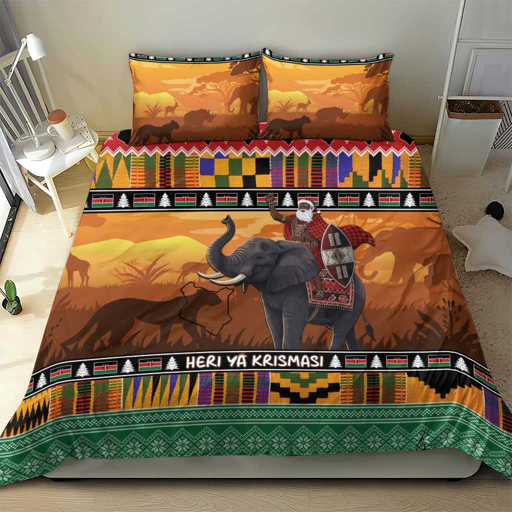 Kenya Safari Christmas Bedding Set Black Santa Riding Elephant - Heri ya Krismasi - Wonder Print Shop