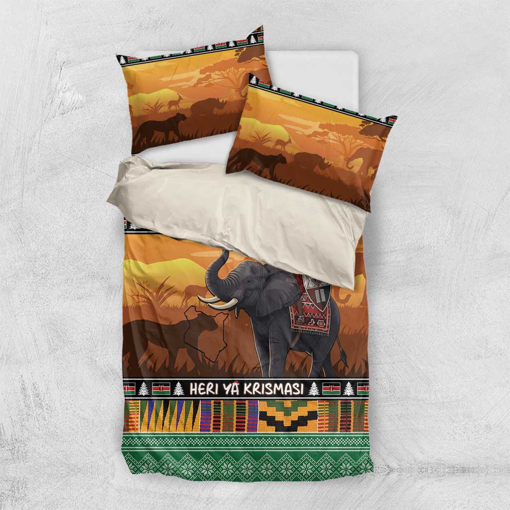 Kenya Safari Christmas Bedding Set Black Santa Riding Elephant - Heri ya Krismasi - Wonder Print Shop