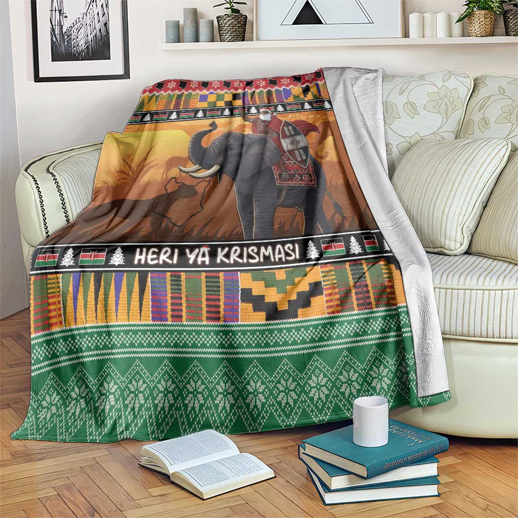 Kenya Safari Christmas Blanket Black Santa Riding Elephant - Heri ya Krismasi - Wonder Print Shop