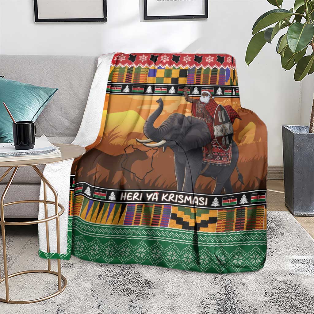 Kenya Safari Christmas Blanket Black Santa Riding Elephant - Heri ya Krismasi - Wonder Print Shop