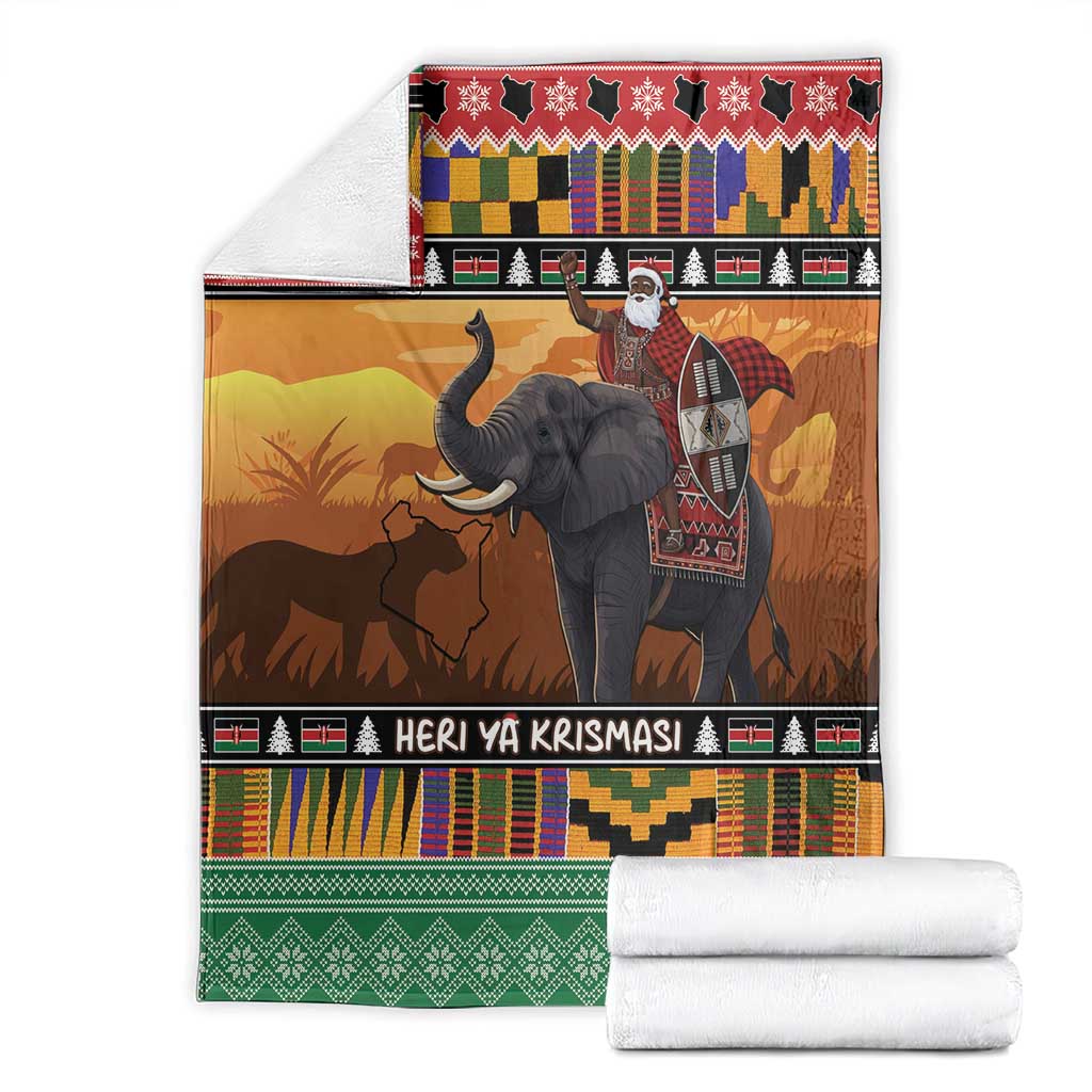 Kenya Safari Christmas Blanket Black Santa Riding Elephant - Heri ya Krismasi - Wonder Print Shop