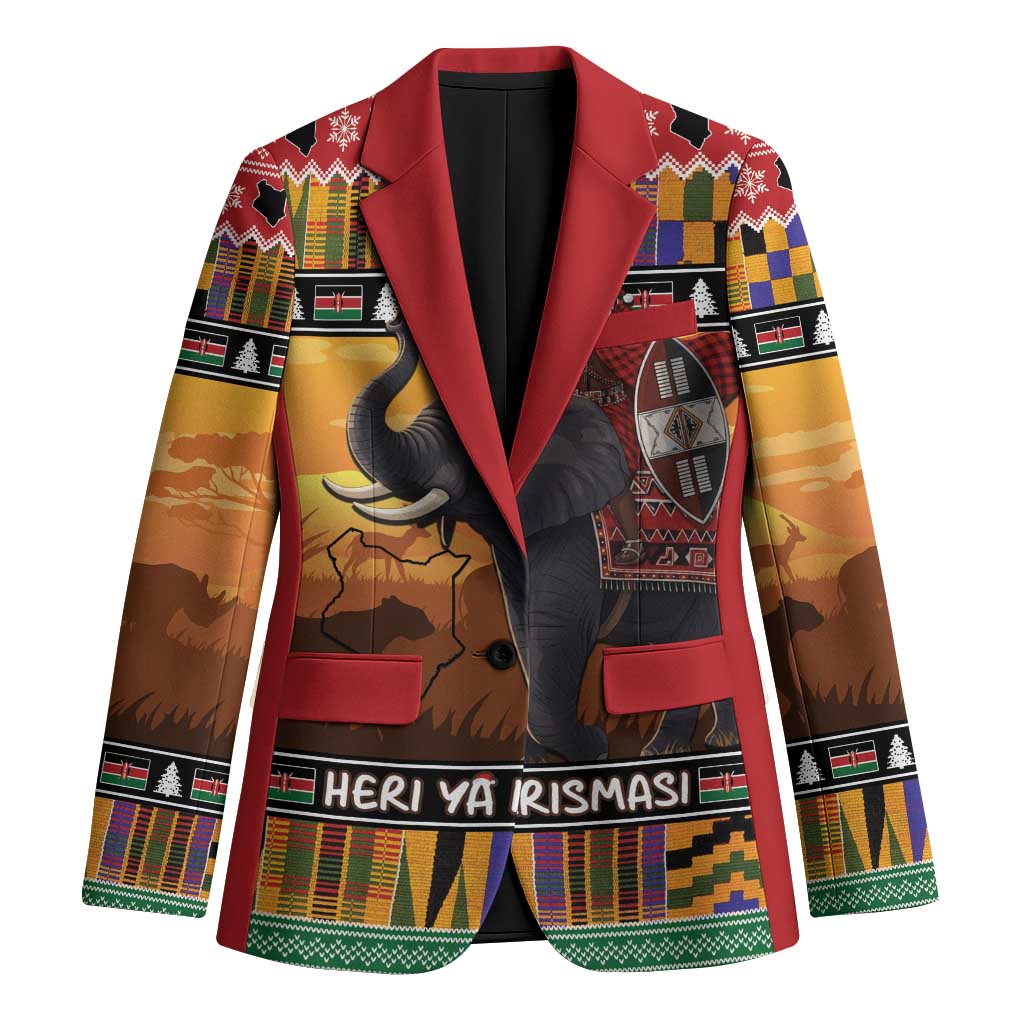 Kenya Safari Christmas Blazer Black Santa Riding Elephant - Heri ya Krismasi - Wonder Print Shop