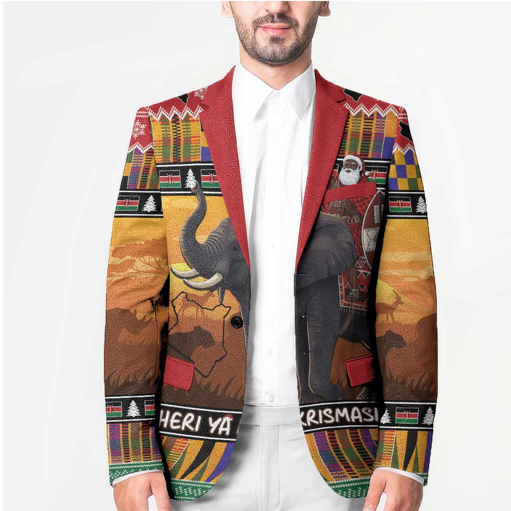 Kenya Safari Christmas Blazer Black Santa Riding Elephant - Heri ya Krismasi - Wonder Print Shop