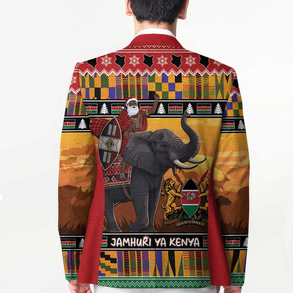 Kenya Safari Christmas Blazer Black Santa Riding Elephant - Heri ya Krismasi - Wonder Print Shop