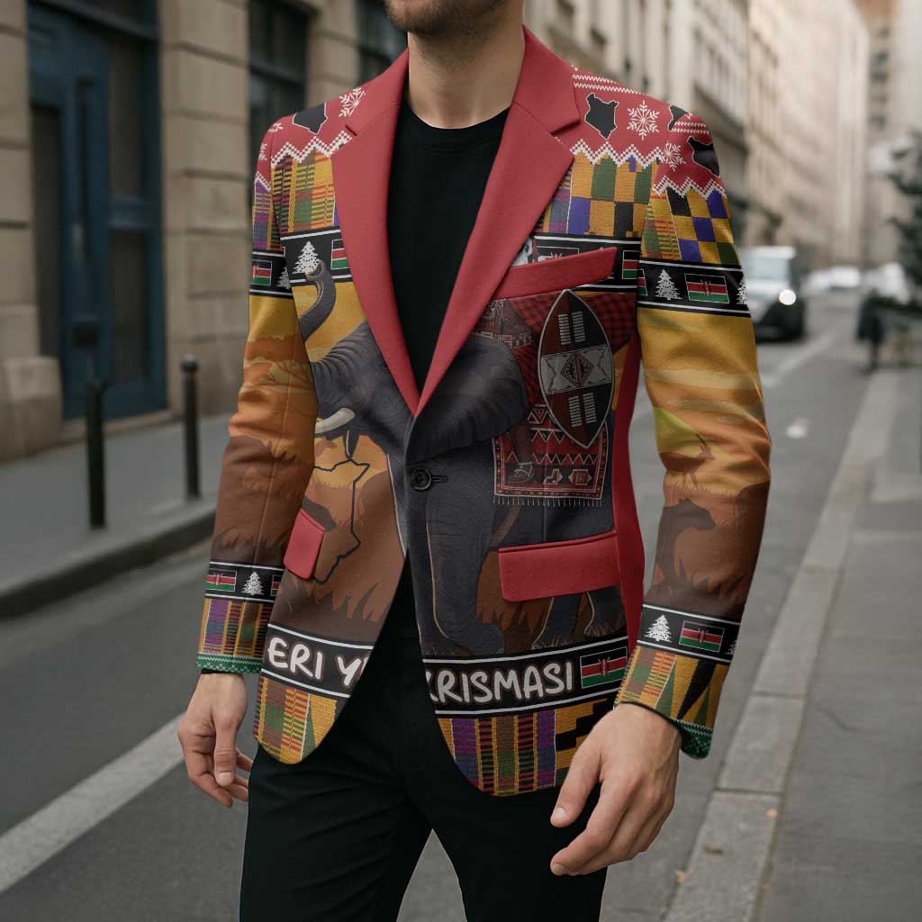 Kenya Safari Christmas Blazer Black Santa Riding Elephant - Heri ya Krismasi - Wonder Print Shop