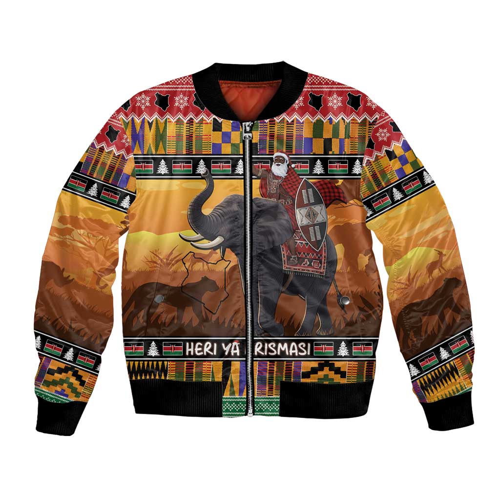 Kenya Safari Christmas Bomber Jacket Black Santa Riding Elephant - Heri ya Krismasi - Wonder Print Shop