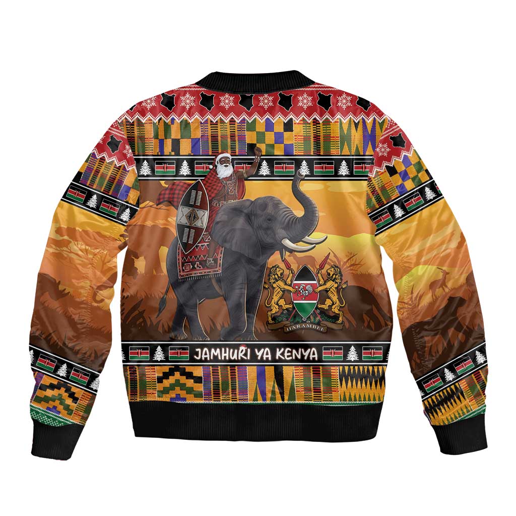 Kenya Safari Christmas Bomber Jacket Black Santa Riding Elephant - Heri ya Krismasi - Wonder Print Shop