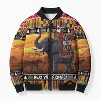 Kenya Safari Christmas Bomber Puffer Jacket Black Santa Riding Elephant - Heri ya Krismasi - Wonder Print Shop