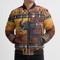 Kenya Safari Christmas Bomber Puffer Jacket Black Santa Riding Elephant - Heri ya Krismasi - Wonder Print Shop