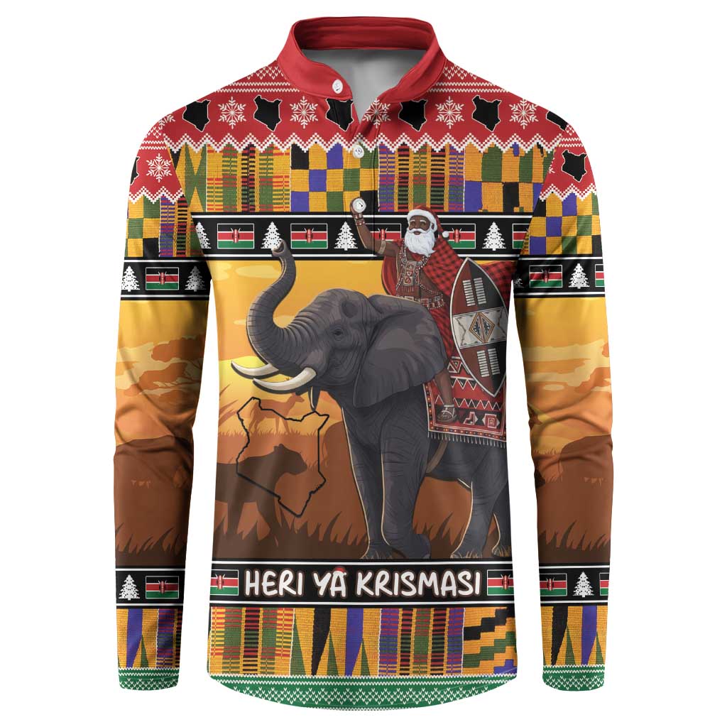 Kenya Safari Christmas Button Sweatshirt Black Santa Riding Elephant - Heri ya Krismasi - Wonder Print Shop