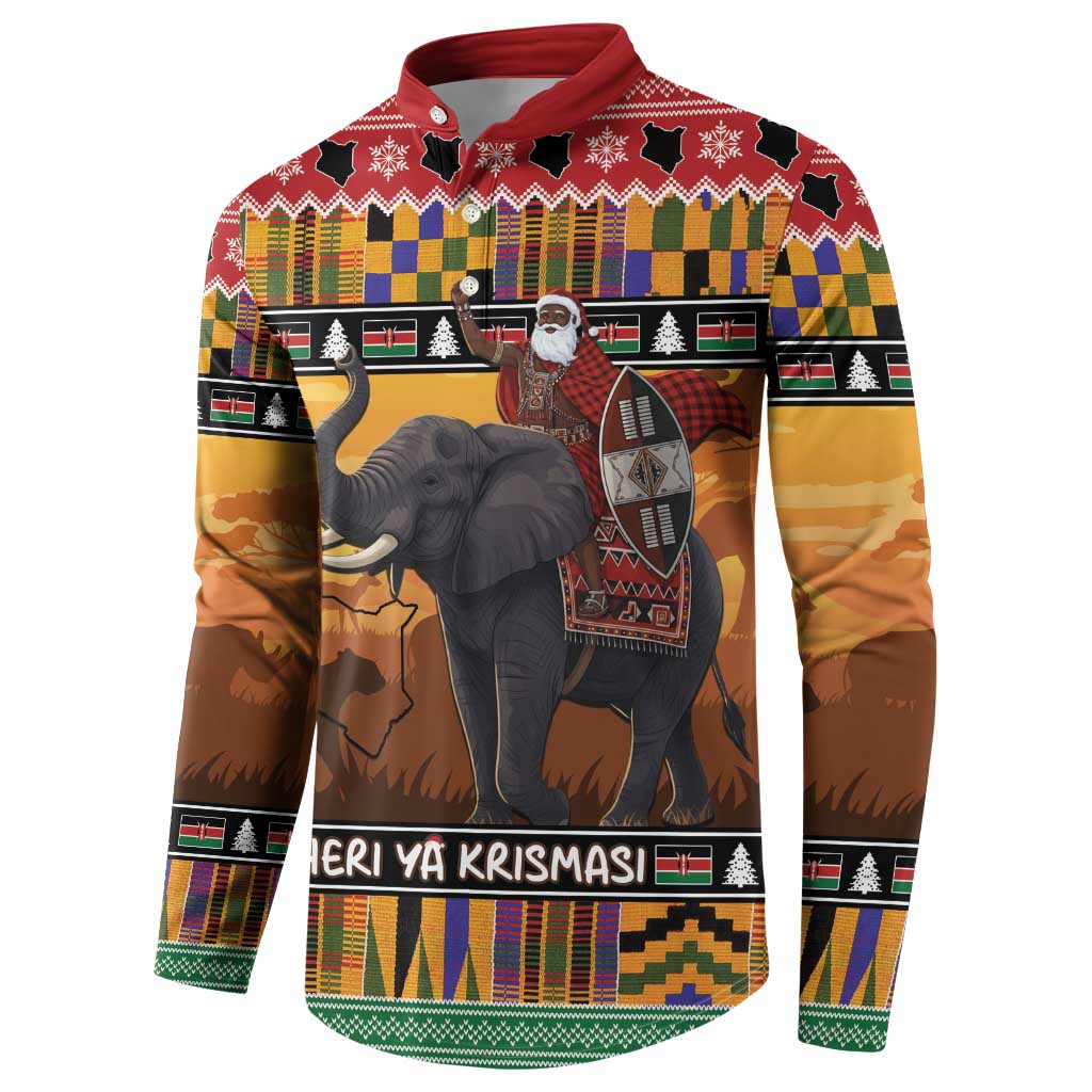 Kenya Safari Christmas Button Sweatshirt Black Santa Riding Elephant - Heri ya Krismasi - Wonder Print Shop