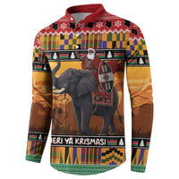 Kenya Safari Christmas Button Sweatshirt Black Santa Riding Elephant - Heri ya Krismasi - Wonder Print Shop