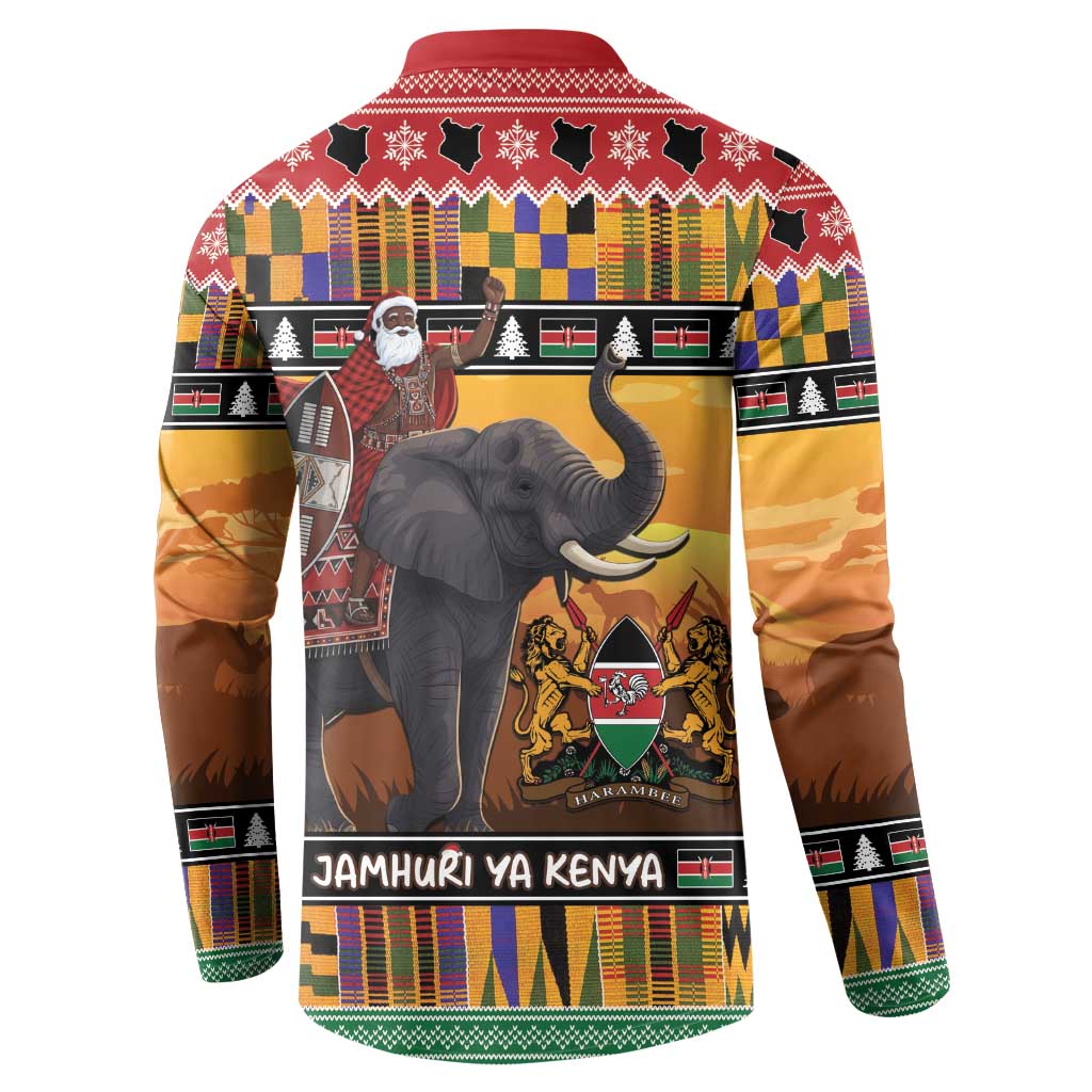 Kenya Safari Christmas Button Sweatshirt Black Santa Riding Elephant - Heri ya Krismasi - Wonder Print Shop